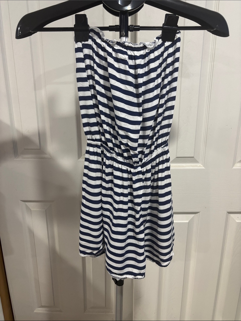 Divided Navy & White Strapless Striped Romper